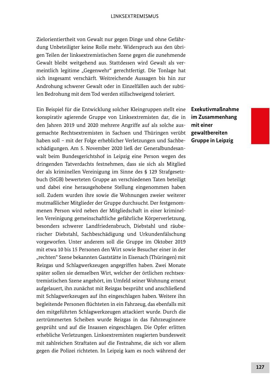 Seite 127 des Verfassungsschutzbericht 2020 Bund