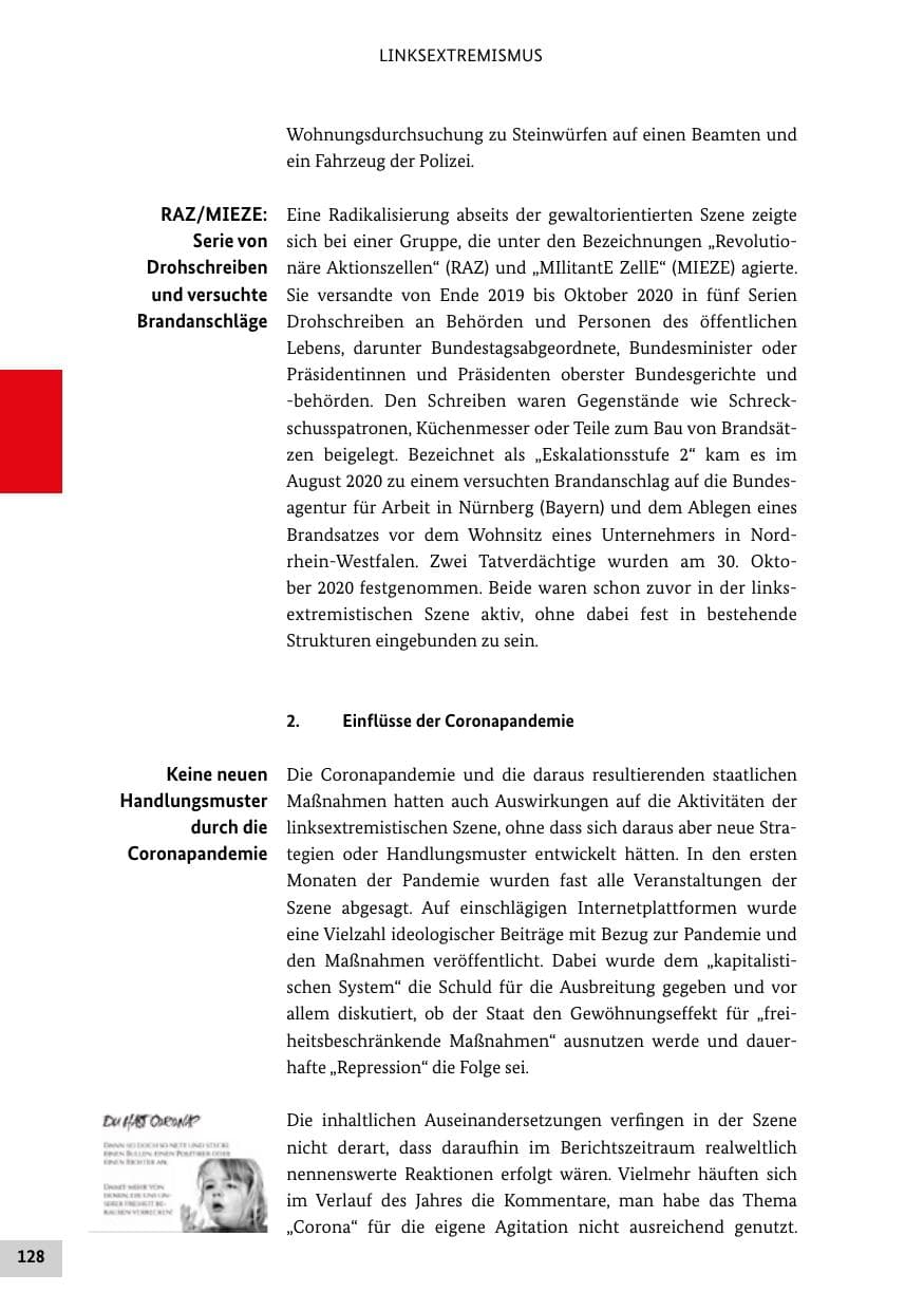 Seite 128 des Verfassungsschutzbericht 2020 Bund