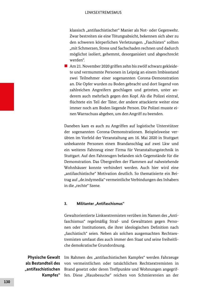 Seite 130 des Verfassungsschutzbericht 2020 Bund