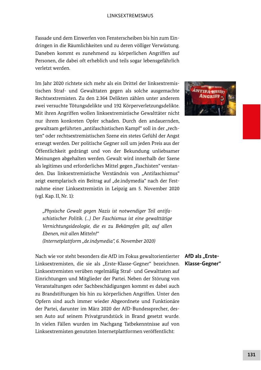Seite 131 des Verfassungsschutzbericht 2020 Bund