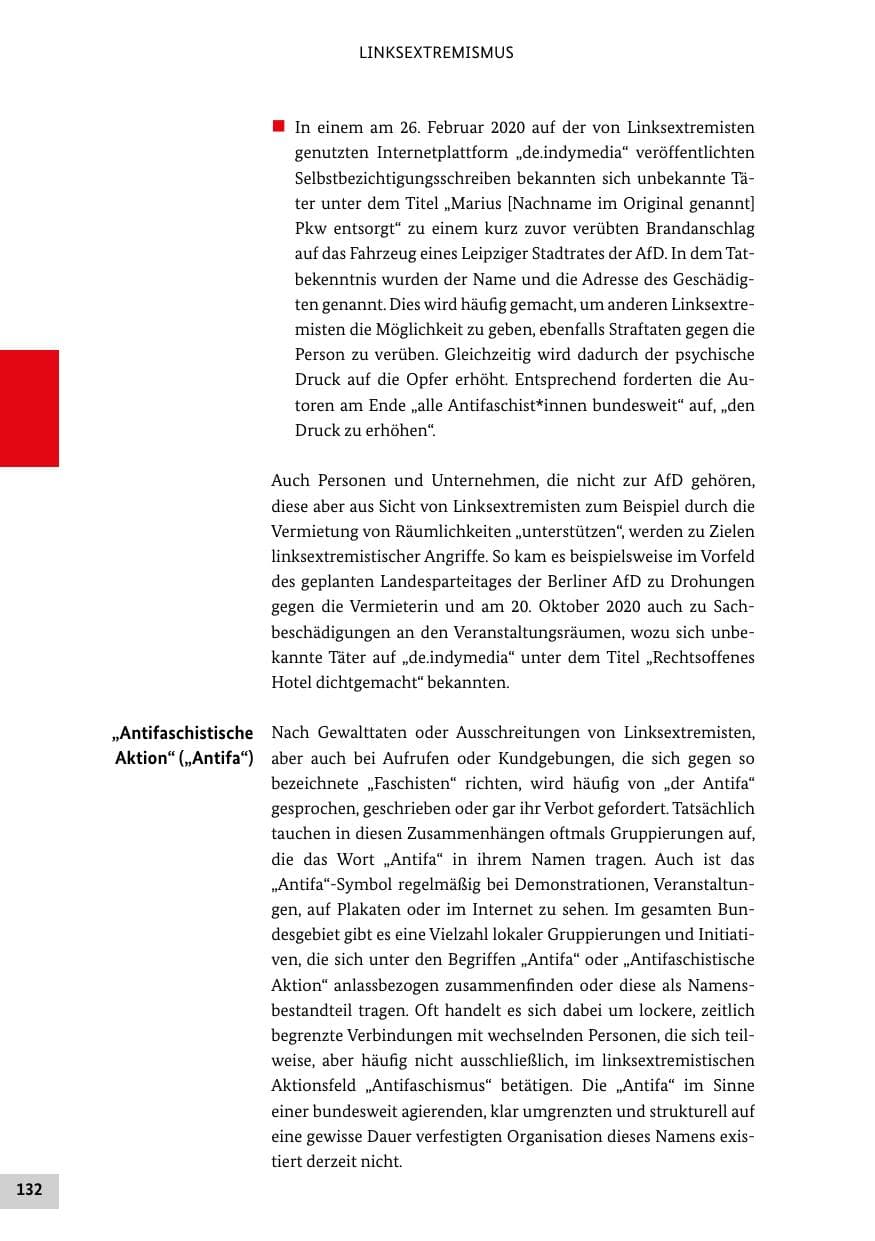 Seite 132 des Verfassungsschutzbericht 2020 Bund