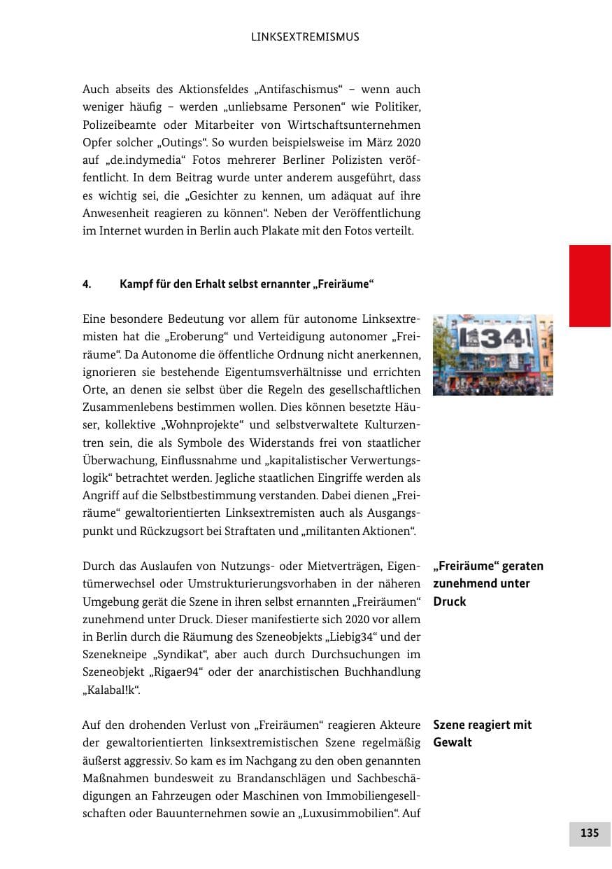 Seite 135 des Verfassungsschutzbericht 2020 Bund