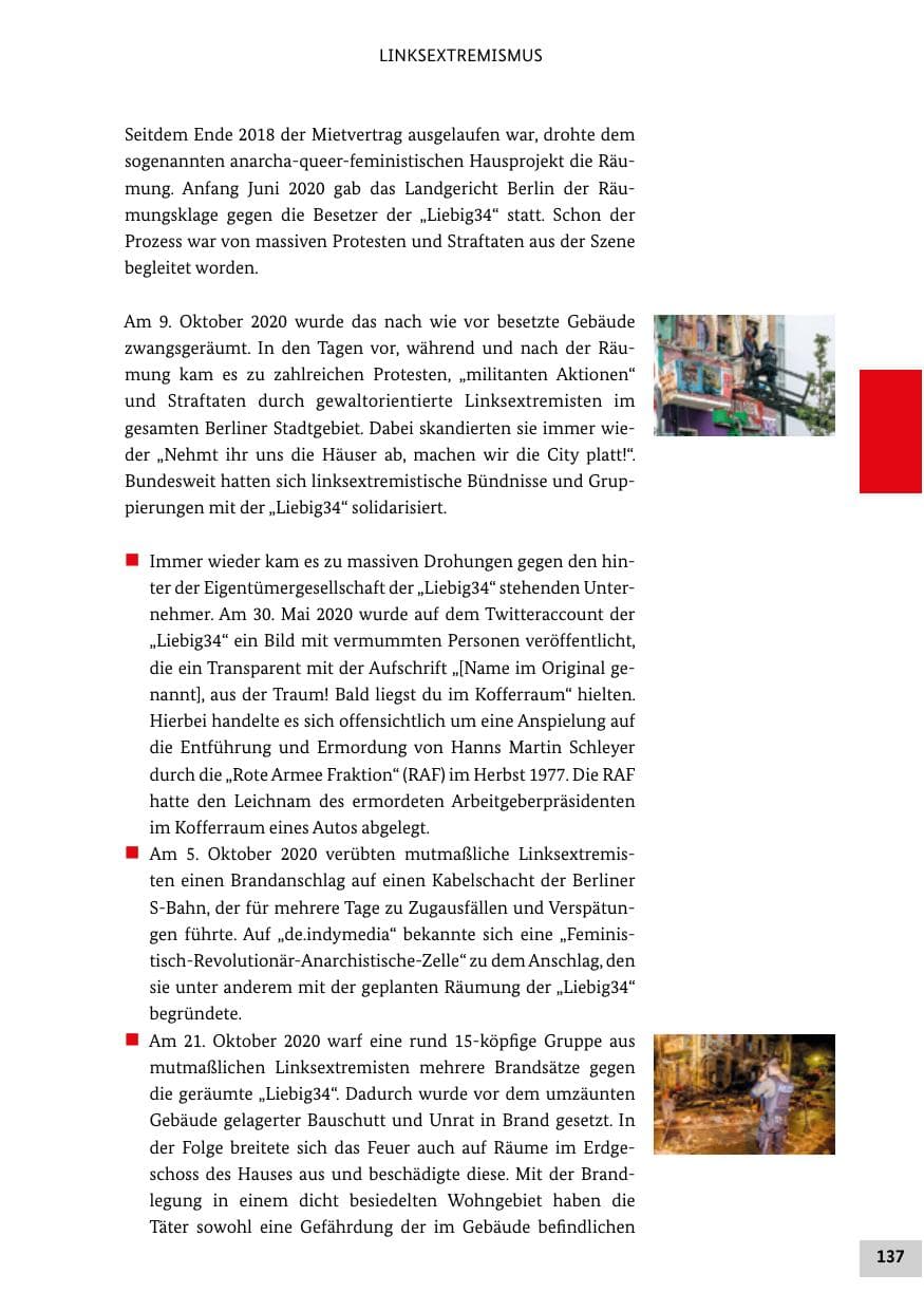 Seite 137 des Verfassungsschutzbericht 2020 Bund