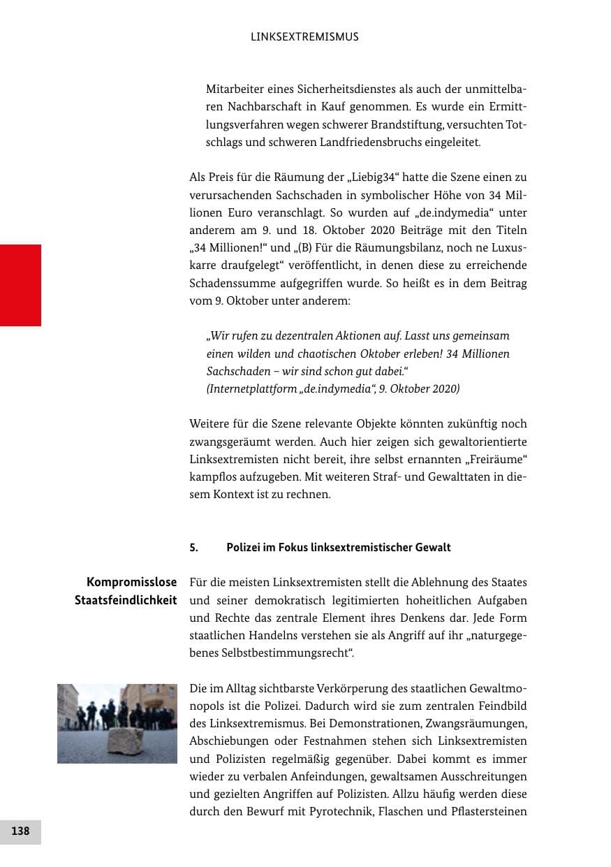 Seite 138 des Verfassungsschutzbericht 2020 Bund