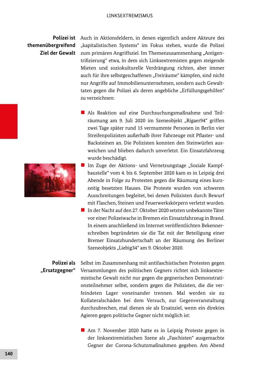 Seite 140 des Verfassungsschutzbericht 2020 Bund
