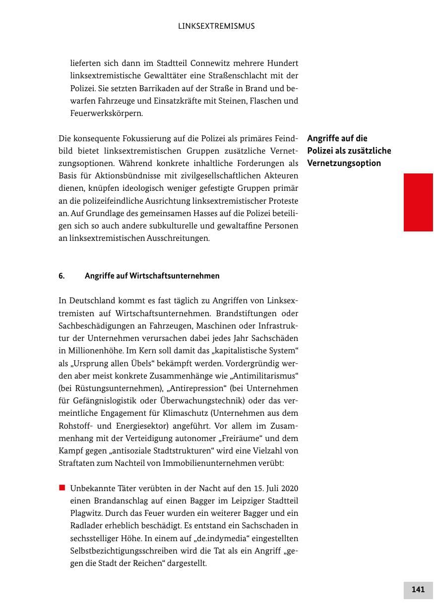 Seite 141 des Verfassungsschutzbericht 2020 Bund