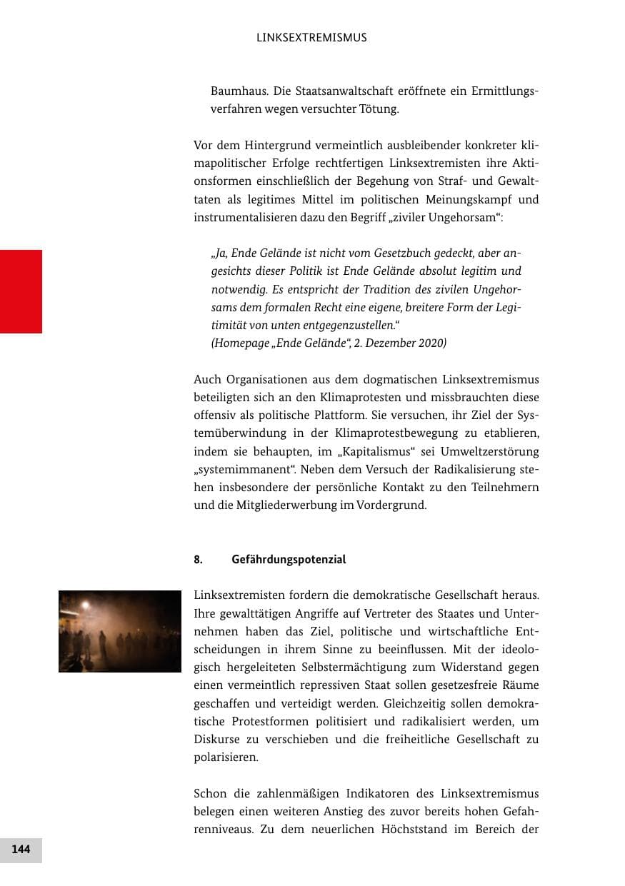 Seite 144 des Verfassungsschutzbericht 2020 Bund