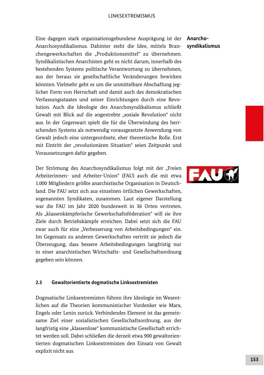 Seite 153 des Verfassungsschutzbericht 2020 Bund
