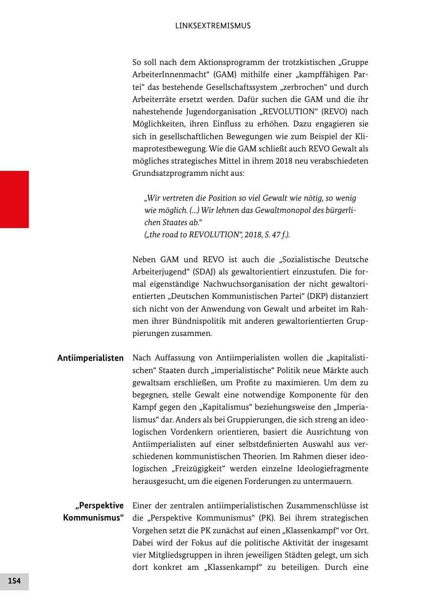 Seite 154 des Verfassungsschutzbericht 2020 Bund
