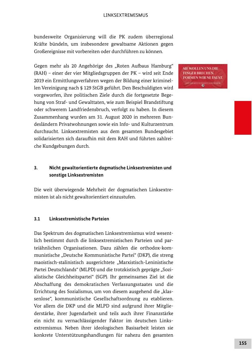 Seite 155 des Verfassungsschutzbericht 2020 Bund