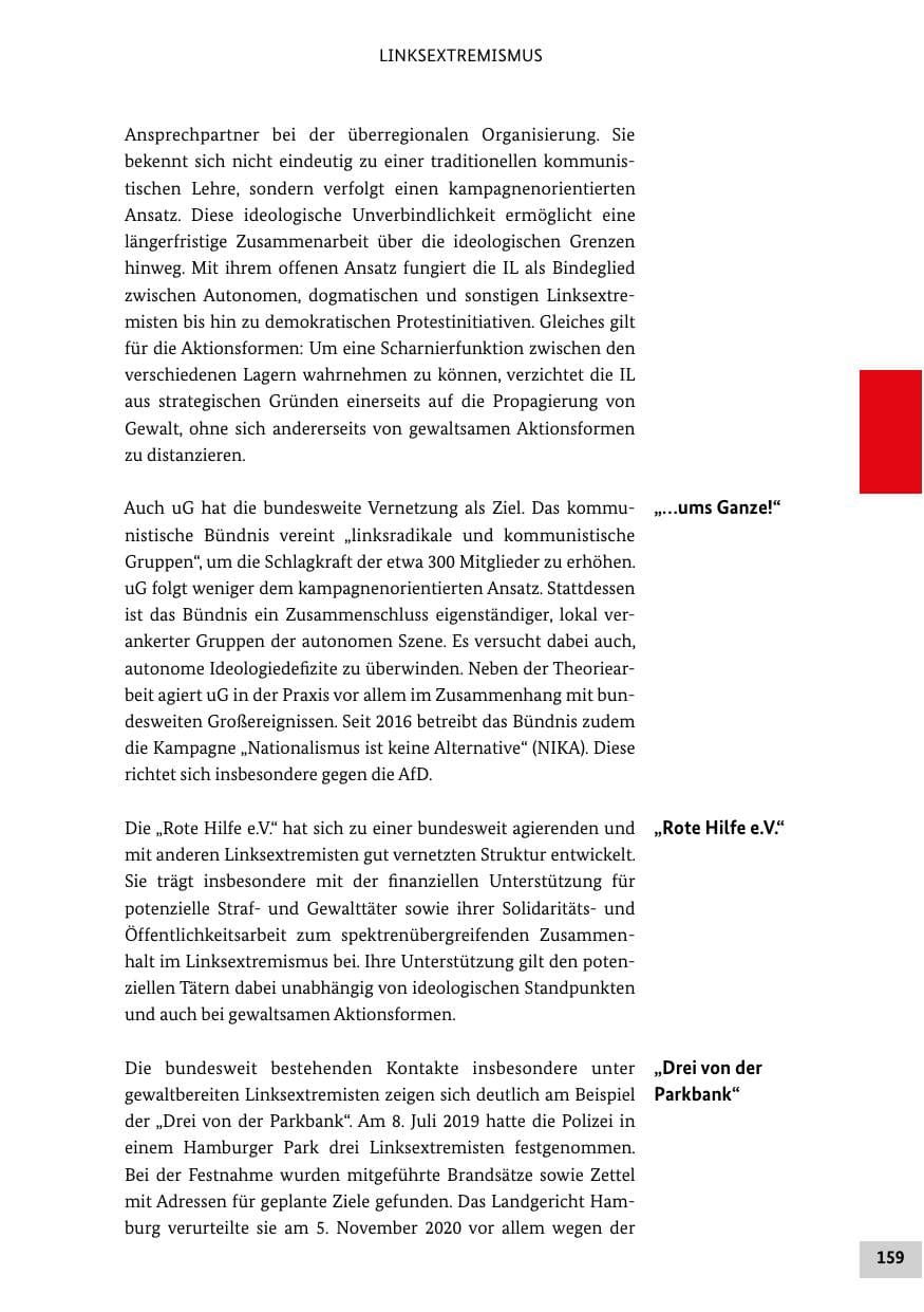 Seite 159 des Verfassungsschutzbericht 2020 Bund