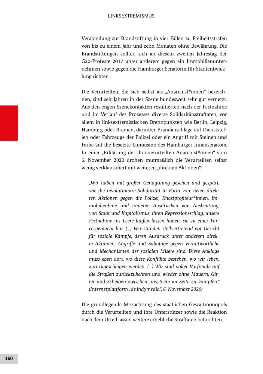 Seite 160 des Verfassungsschutzbericht 2020 Bund