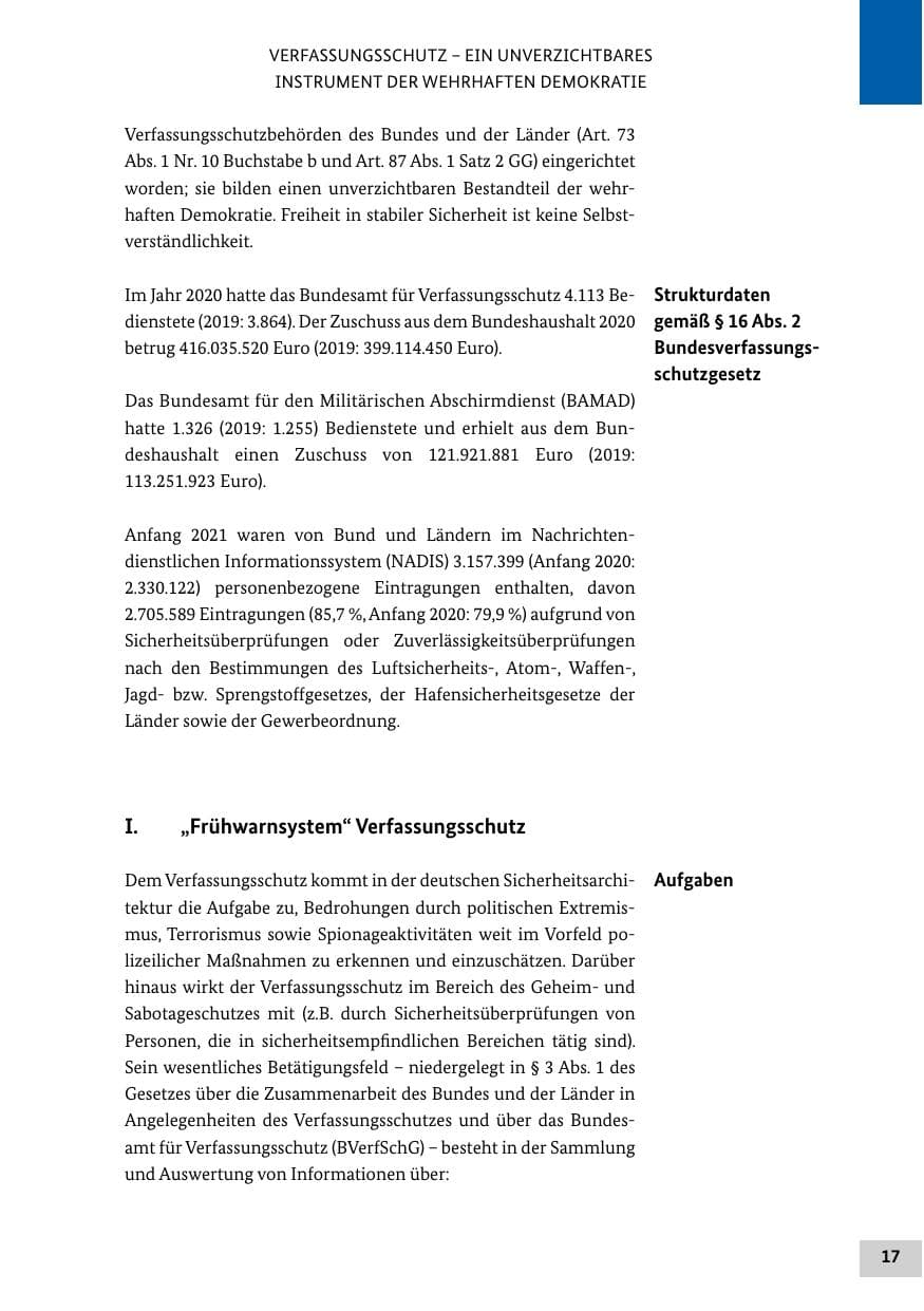 Seite 17 des Verfassungsschutzbericht 2020 Bund