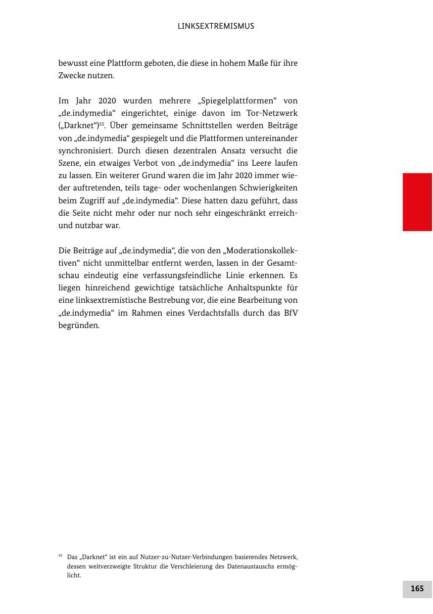 Seite 165 des Verfassungsschutzbericht 2020 Bund