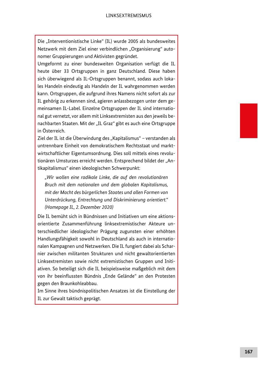 Seite 167 des Verfassungsschutzbericht 2020 Bund