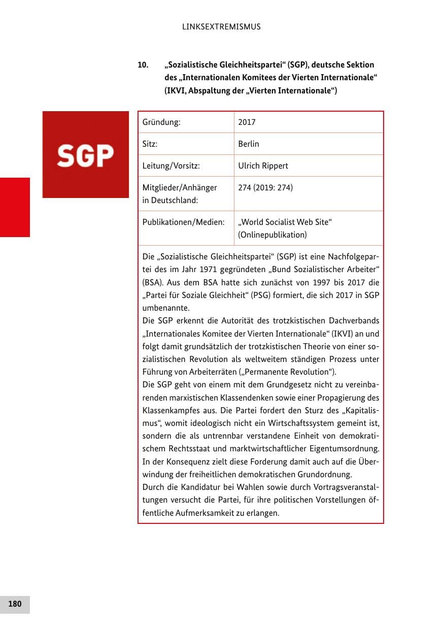 Seite 180 des Verfassungsschutzbericht 2020 Bund