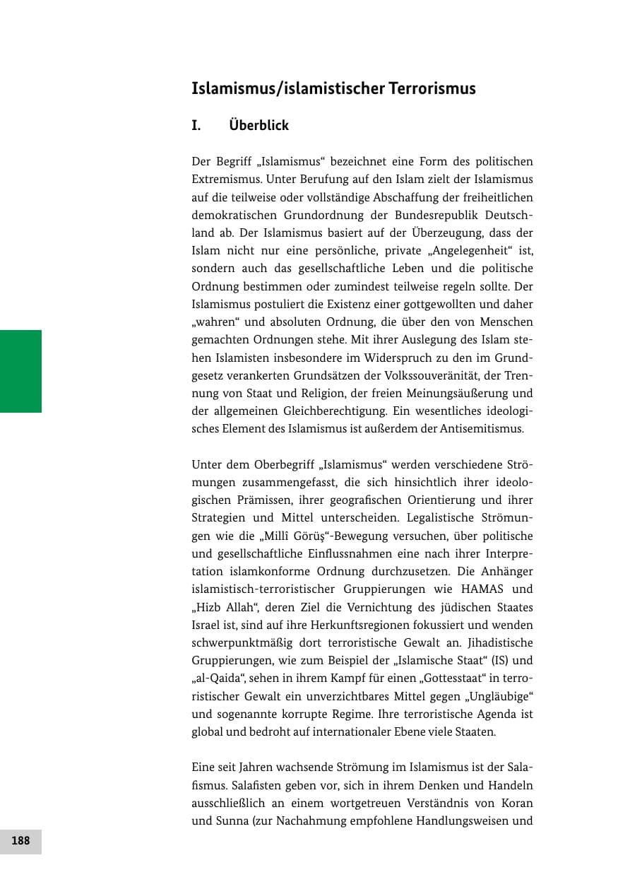 Seite 188 des Verfassungsschutzbericht 2020 Bund