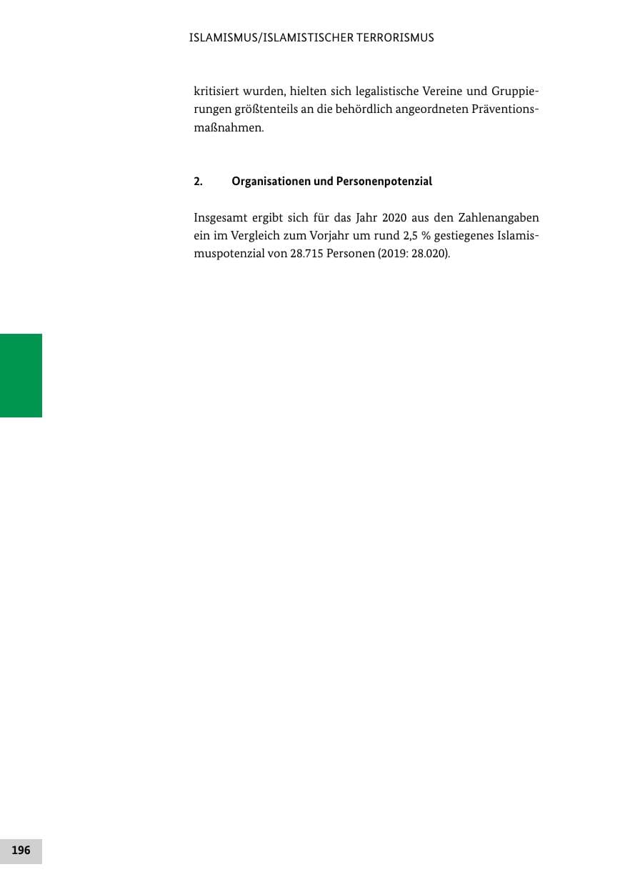 Seite 196 des Verfassungsschutzbericht 2020 Bund