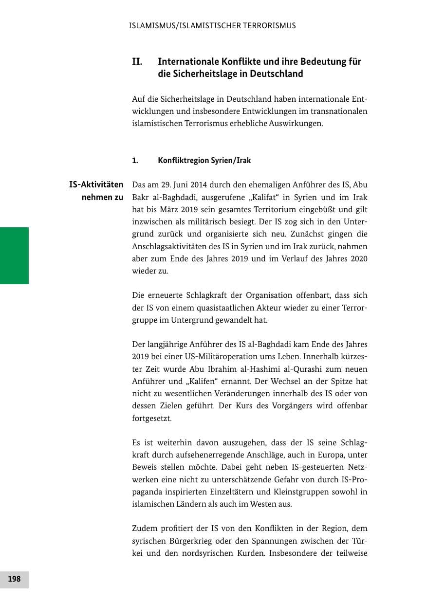Seite 198 des Verfassungsschutzbericht 2020 Bund