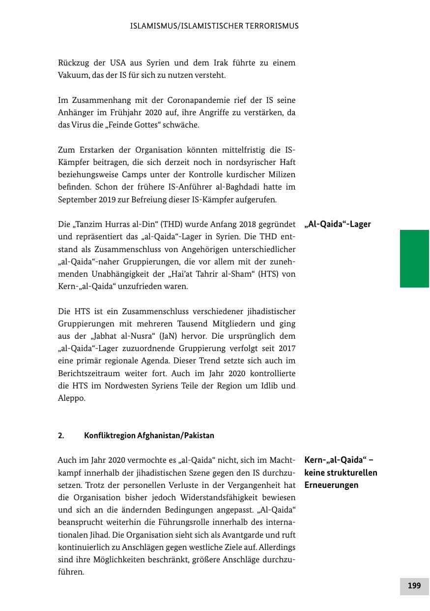 Seite 199 des Verfassungsschutzbericht 2020 Bund