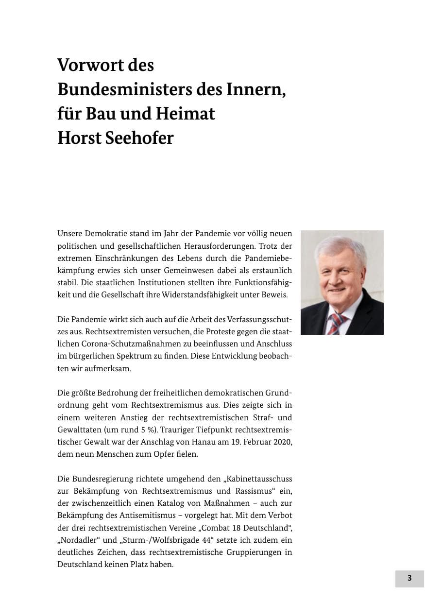 Seite 3 des Verfassungsschutzbericht 2020 Bund