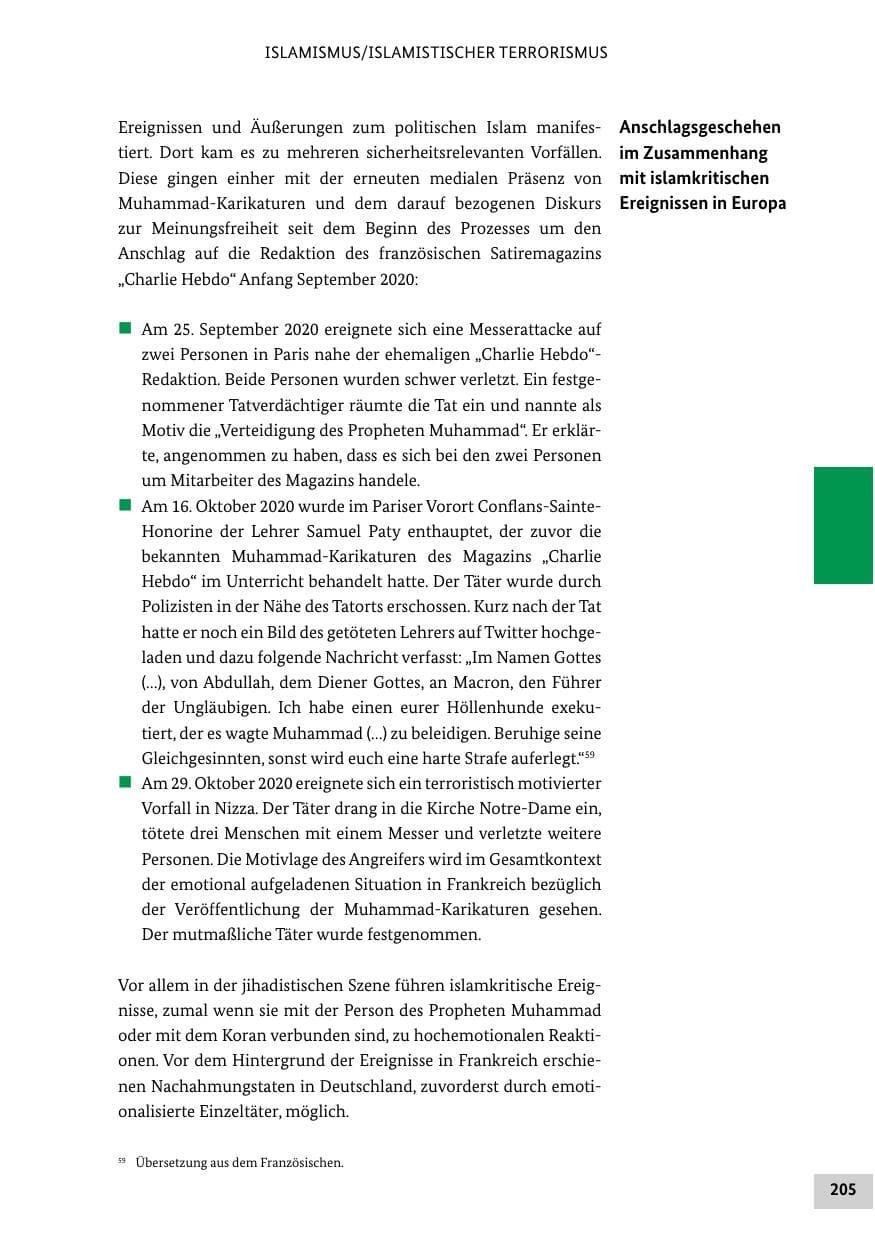 Seite 205 des Verfassungsschutzbericht 2020 Bund