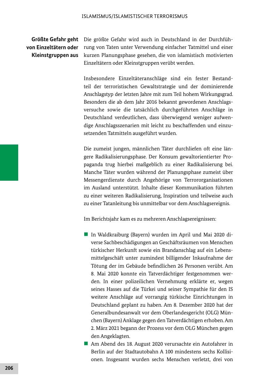 Seite 206 des Verfassungsschutzbericht 2020 Bund