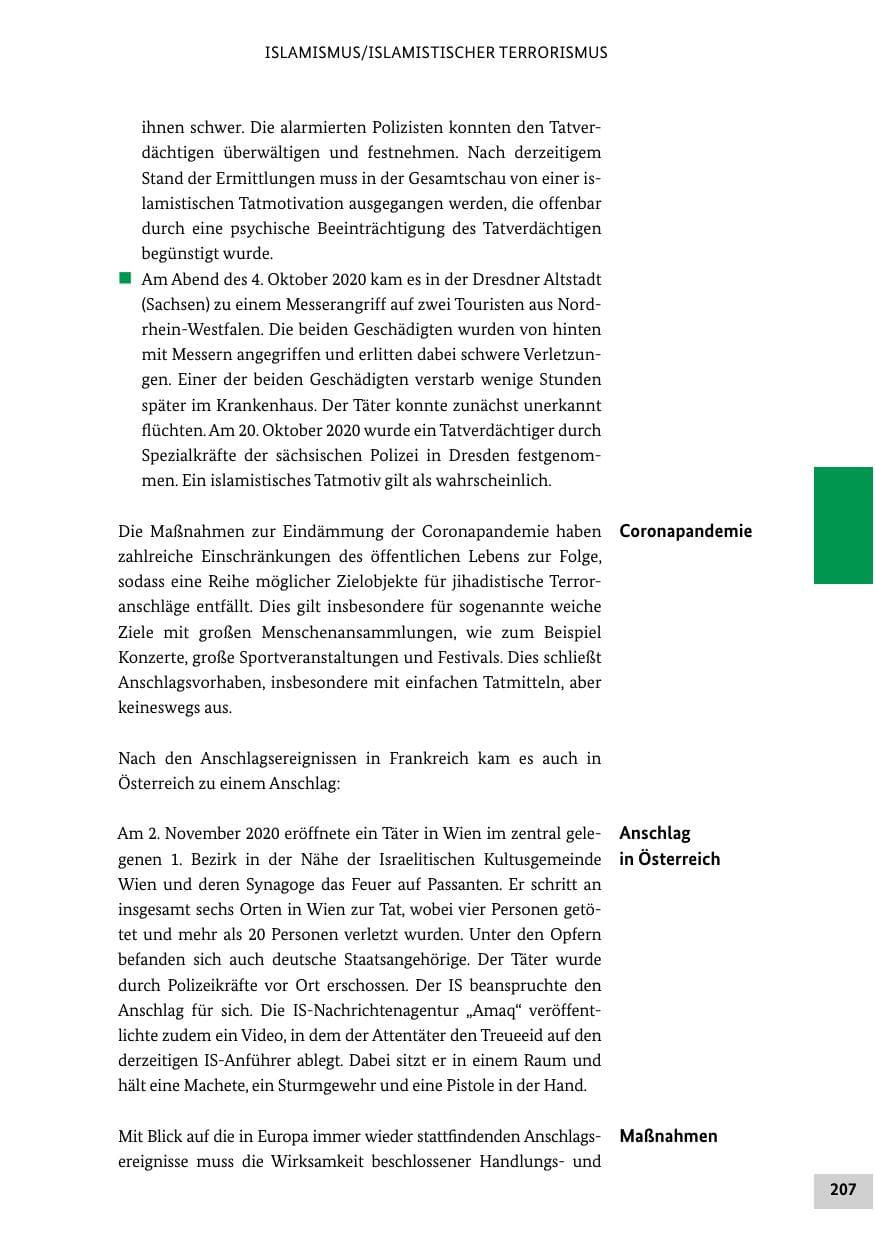 Seite 207 des Verfassungsschutzbericht 2020 Bund