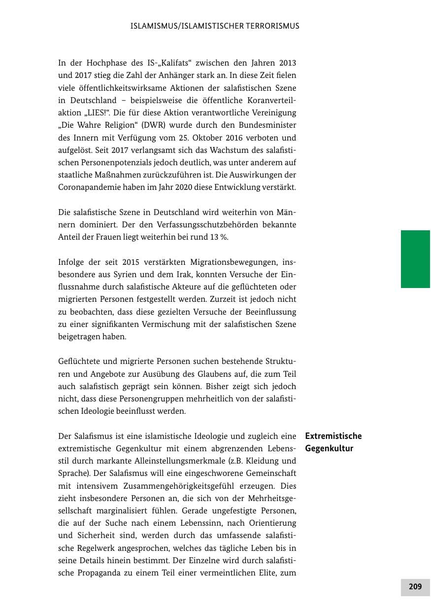Seite 209 des Verfassungsschutzbericht 2020 Bund