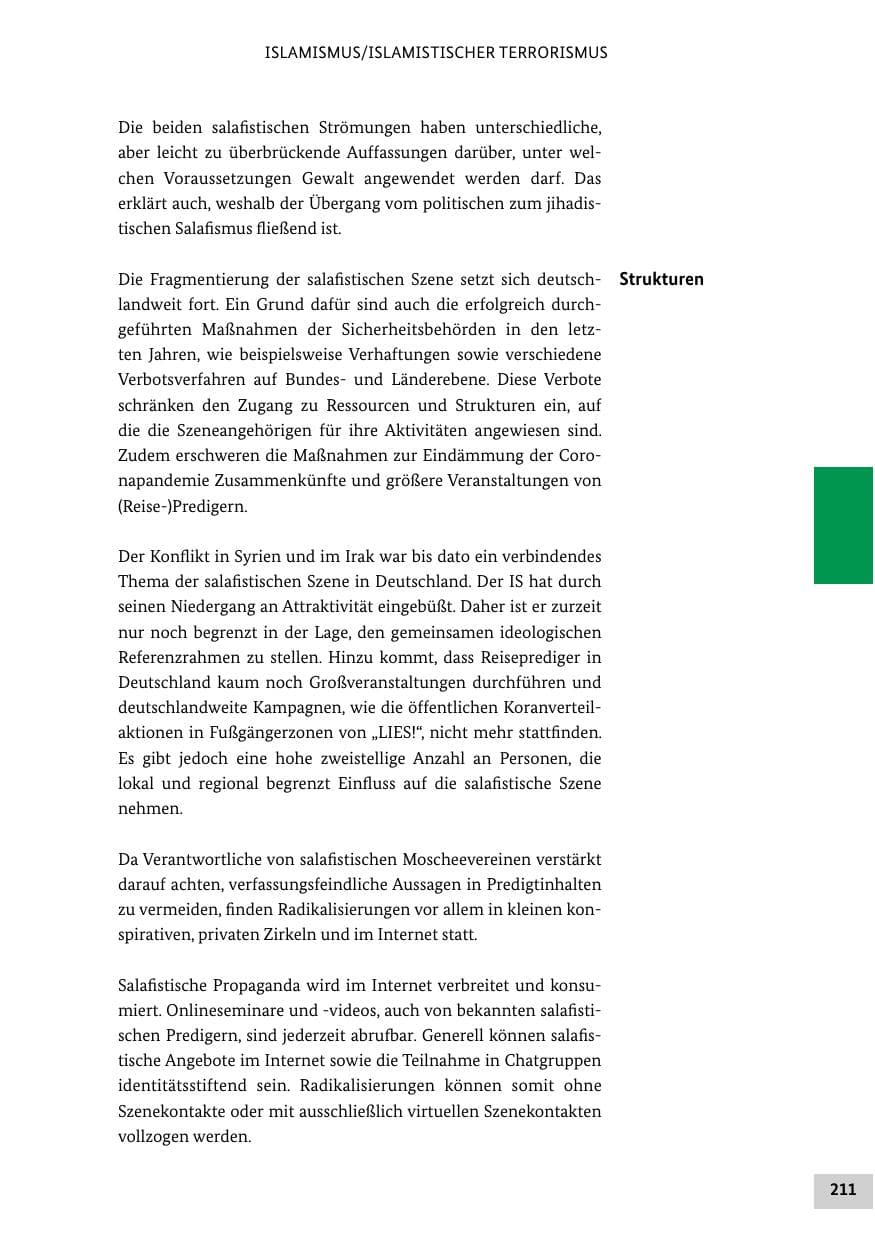 Seite 211 des Verfassungsschutzbericht 2020 Bund