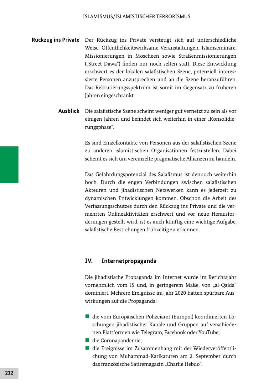 Seite 212 des Verfassungsschutzbericht 2020 Bund