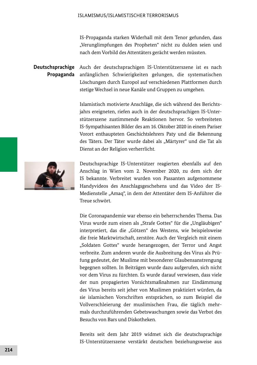 Seite 214 des Verfassungsschutzbericht 2020 Bund