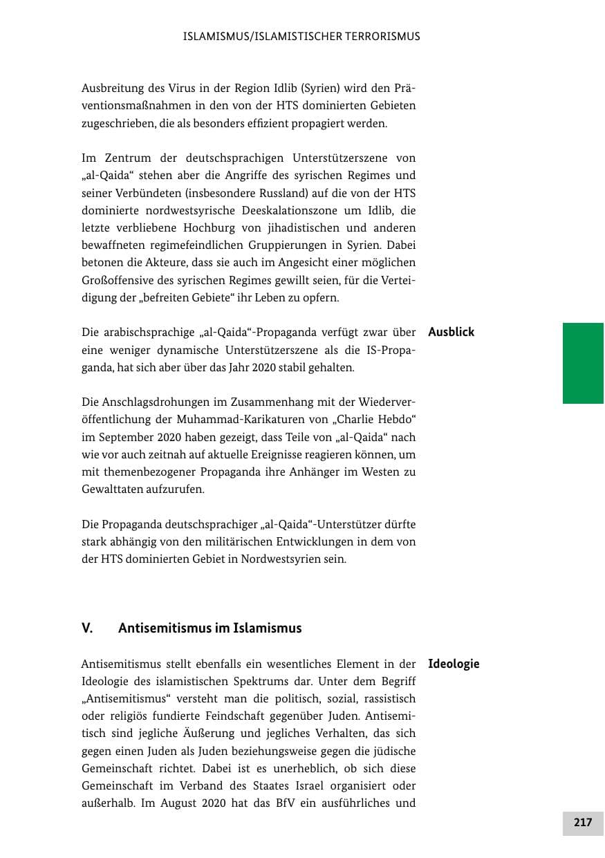 Seite 217 des Verfassungsschutzbericht 2020 Bund