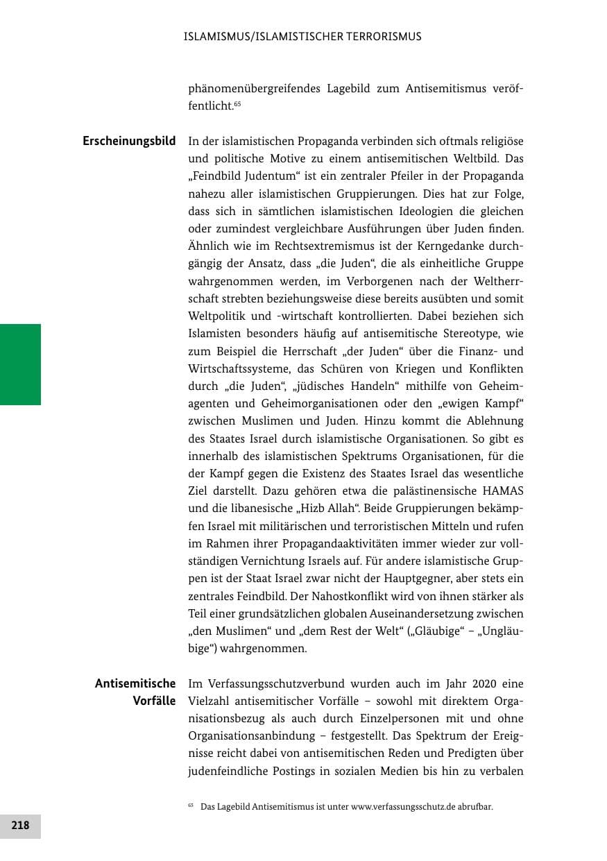 Seite 218 des Verfassungsschutzbericht 2020 Bund