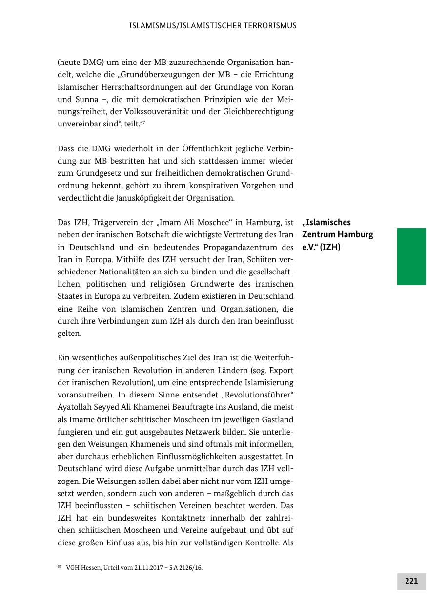 Seite 221 des Verfassungsschutzbericht 2020 Bund