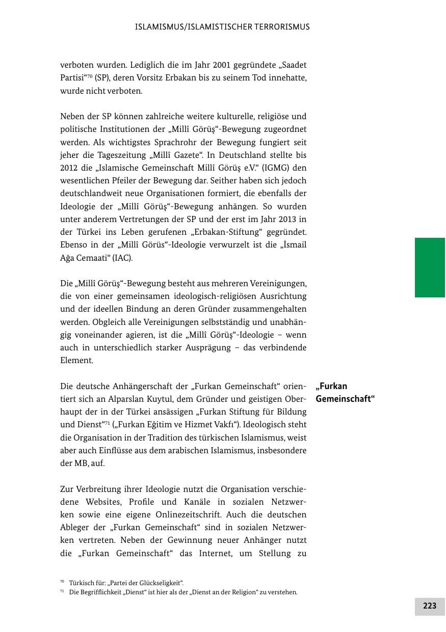 Seite 223 des Verfassungsschutzbericht 2020 Bund
