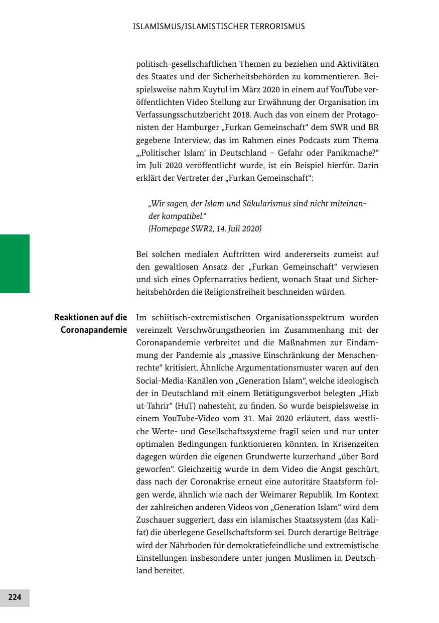 Seite 224 des Verfassungsschutzbericht 2020 Bund