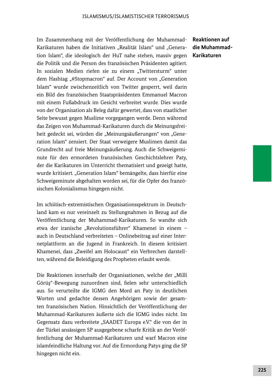 Seite 225 des Verfassungsschutzbericht 2020 Bund