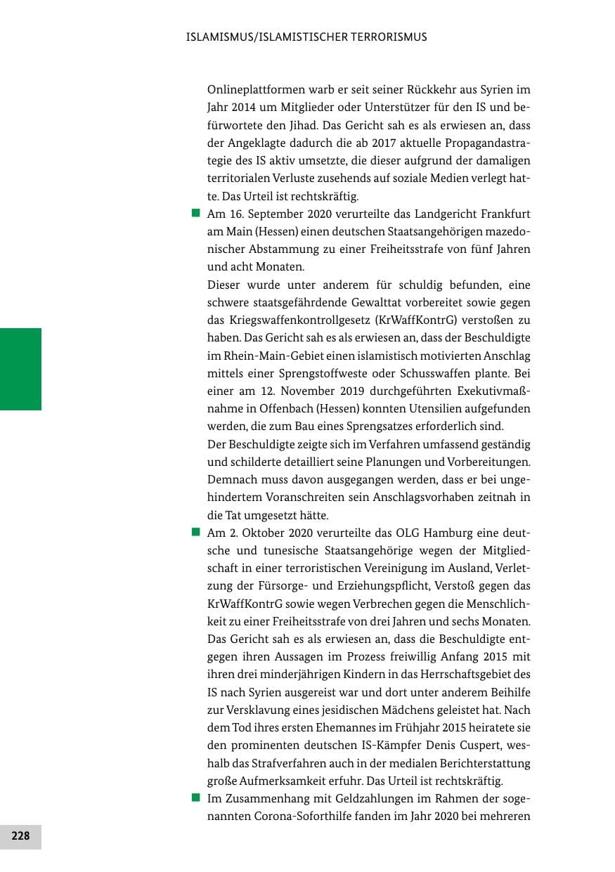 Seite 228 des Verfassungsschutzbericht 2020 Bund