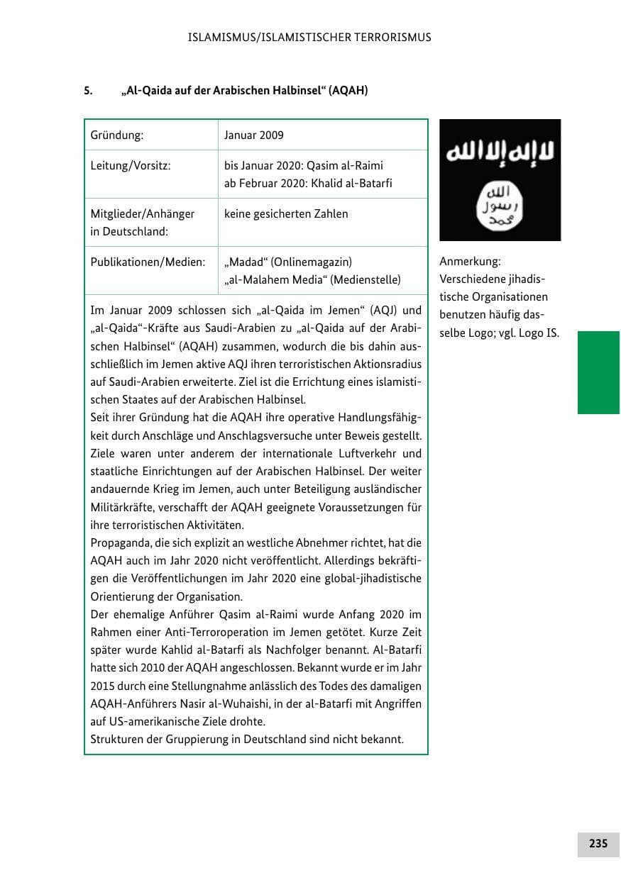 Seite 235 des Verfassungsschutzbericht 2020 Bund