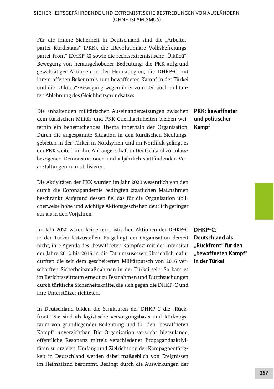 Seite 257 des Verfassungsschutzbericht 2020 Bund