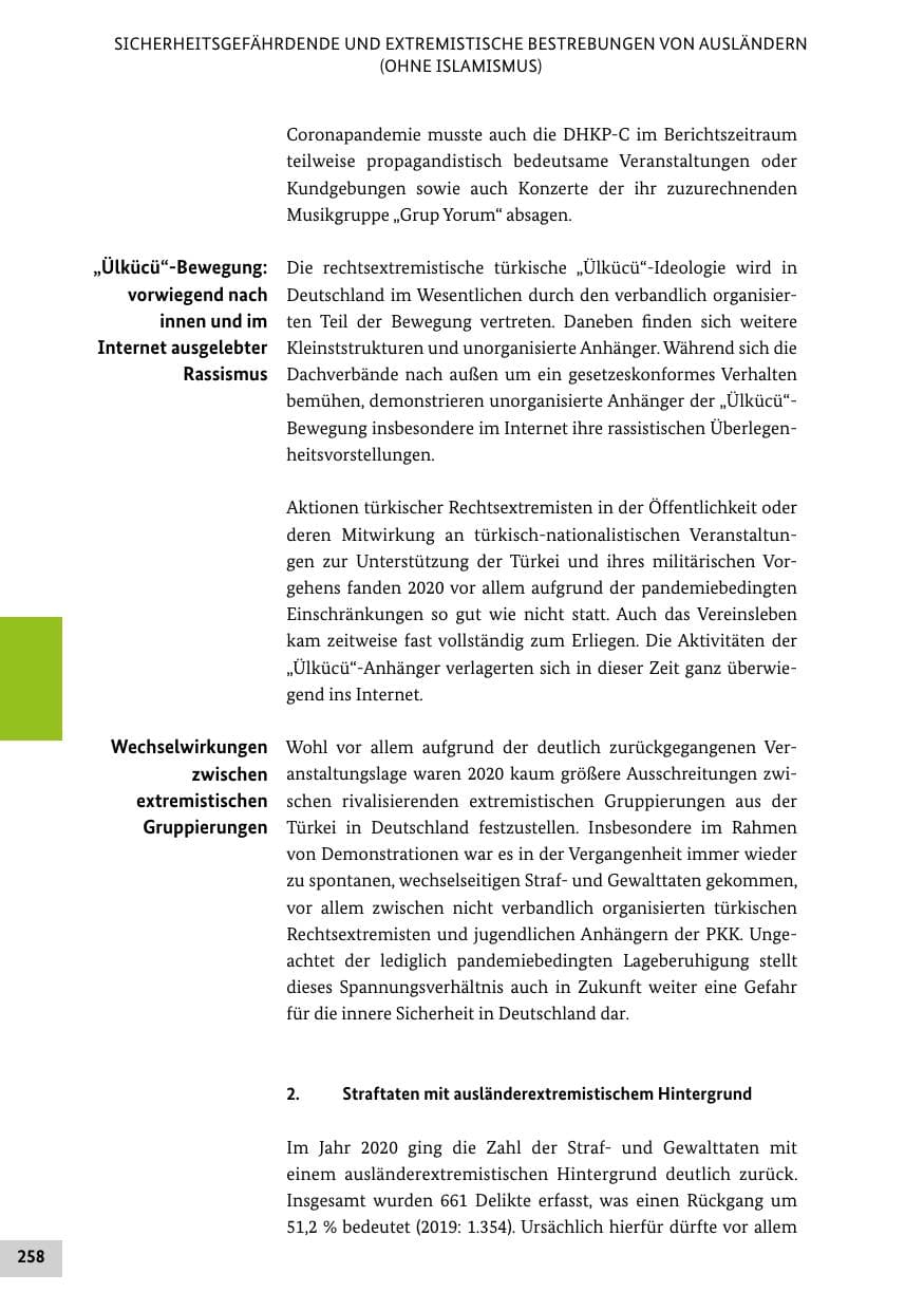 Seite 258 des Verfassungsschutzbericht 2020 Bund