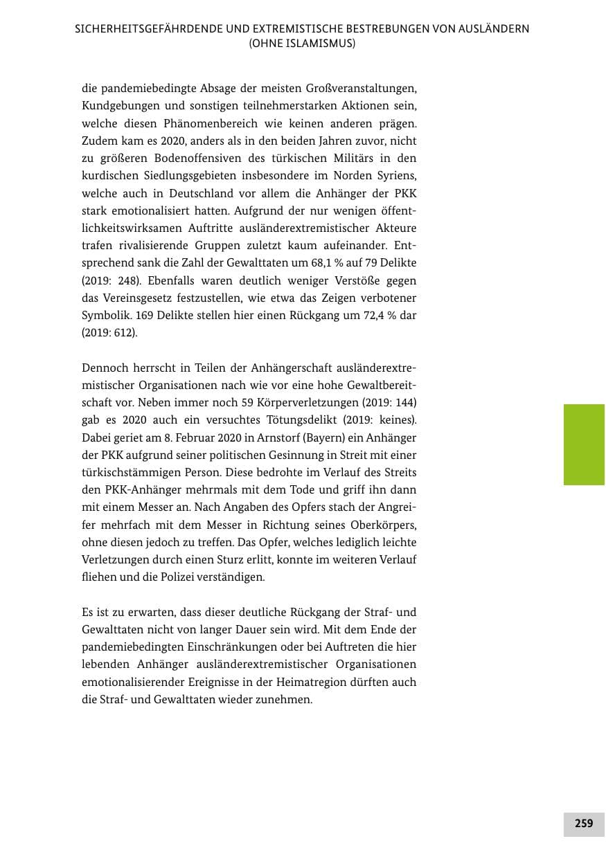 Seite 259 des Verfassungsschutzbericht 2020 Bund
