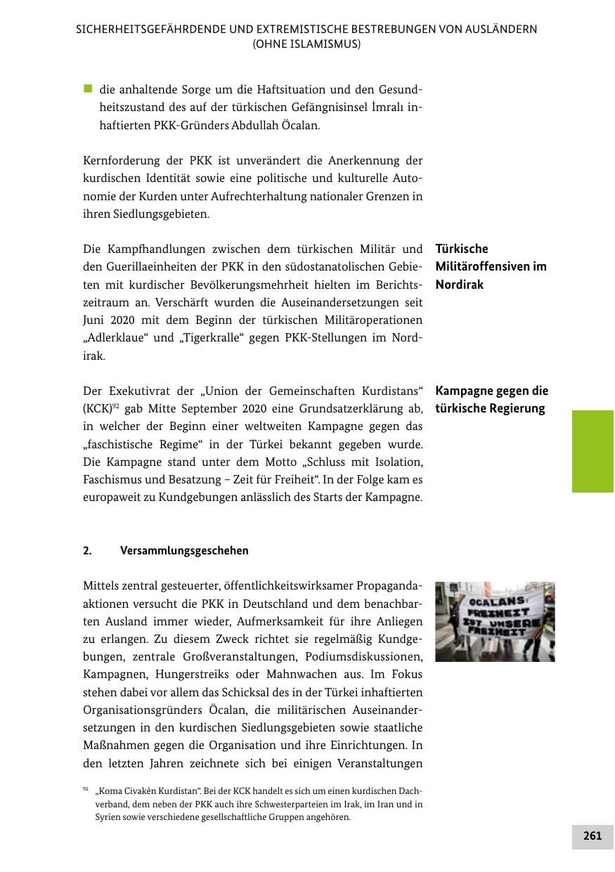 Seite 261 des Verfassungsschutzbericht 2020 Bund