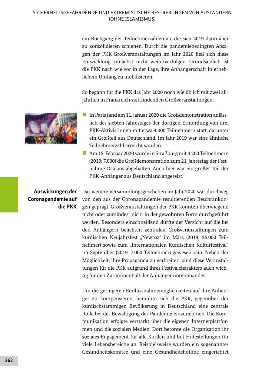 Seite 262 des Verfassungsschutzbericht 2020 Bund