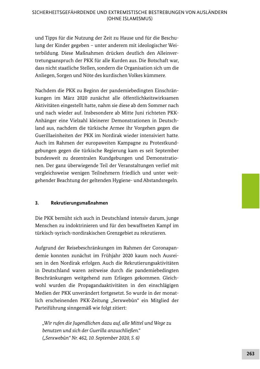 Seite 263 des Verfassungsschutzbericht 2020 Bund