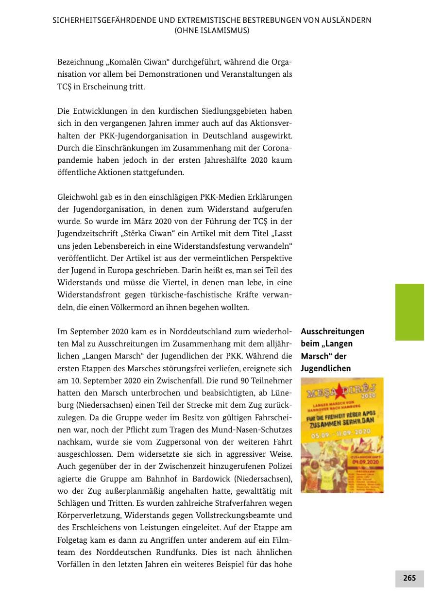 Seite 265 des Verfassungsschutzbericht 2020 Bund