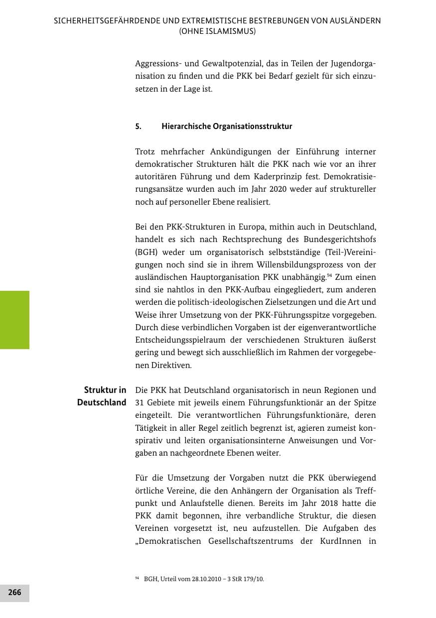 Seite 266 des Verfassungsschutzbericht 2020 Bund