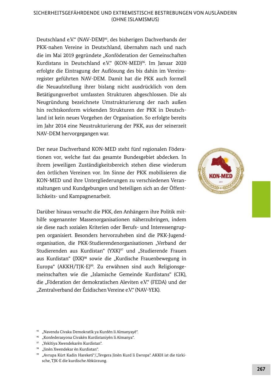 Seite 267 des Verfassungsschutzbericht 2020 Bund