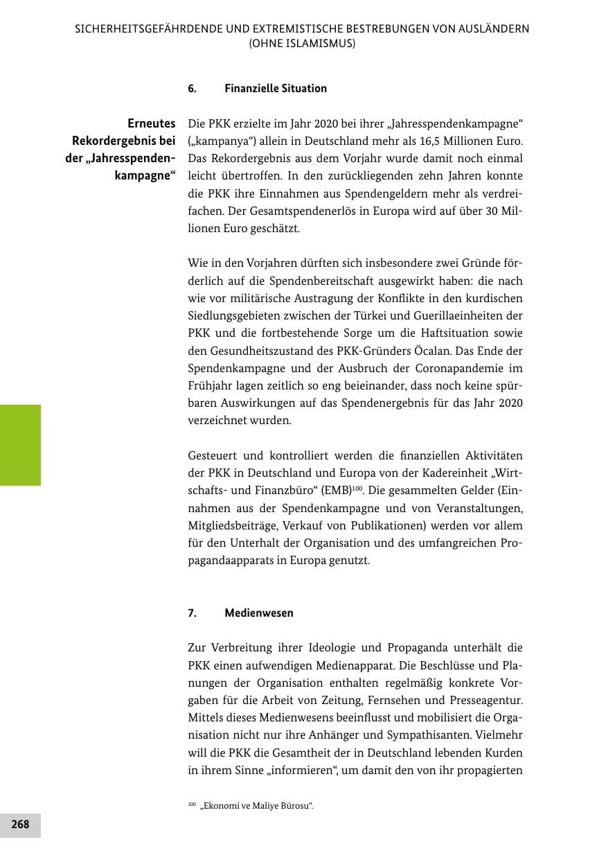 Seite 268 des Verfassungsschutzbericht 2020 Bund